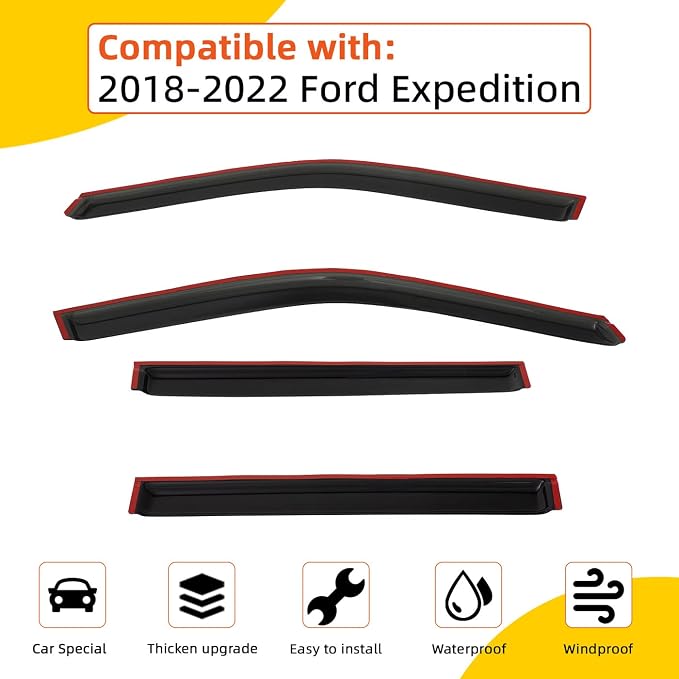 Rain Guards Compatible with 2018-2022 Ford Expedition Tape-On Side Window Visor Wind Deflector Vent Visors Shades Car Accessories 4pcs
