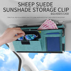 Car Sun Visor Organizer Glasses Case Storage Bag Note Holder Car Suede Zipper Card Hold Car Organizers and Storage (Black)