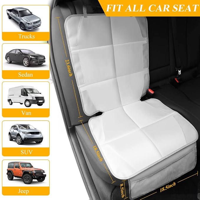 Car Seat Protector for Child Car Seat, Durable 600D Fabric Waterproof Car Seat Cover with Thick Pad Non-Slip Backing，No Imprints (Light Gray-1 pc)