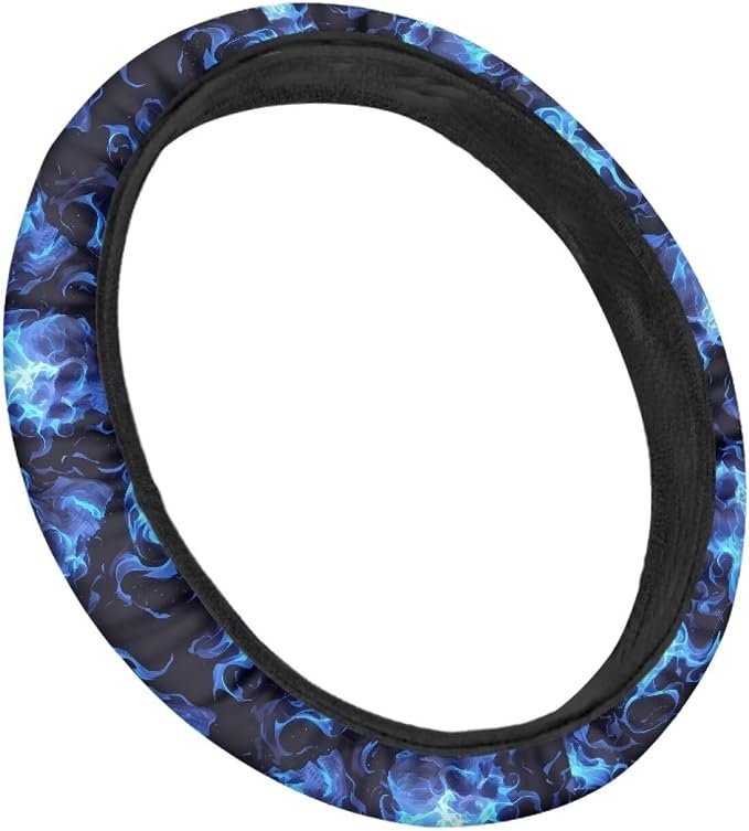 Skull Blue Flame Automotive Steering Wheel Covers Universal Fit 14 to 15 inch Steering Wheel Covers with Cloth for Women Keep Warm Comfort Grip Sweat Absorption Neoprene