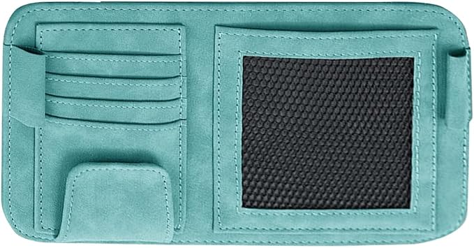 Car Sun Visor Organizer, Multi-Pocket Vehicle Sun Visor Storage Pouch with Sunglasses Clip, Auto Interior Sunshade Eyeglasses Card Holder Organizers, Universal for SUV Sedan Truck (Blue)