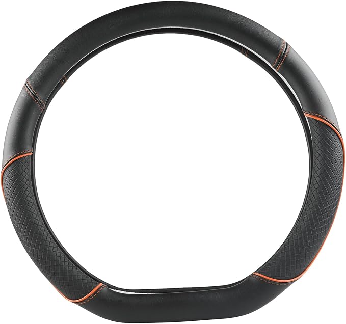D Shape Steering Wheel Cover for Nissan Rogue Kicks - Auto Car Steering Wheel Cover Customized for Nissan Altima Sentra(Black+Orange Line-D-Shaped)