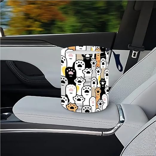 Portable Reusable Waterproof Car Trash Bin, Multipurpose Vehicle Organizer, Road Trip Essentials (Dog paw)