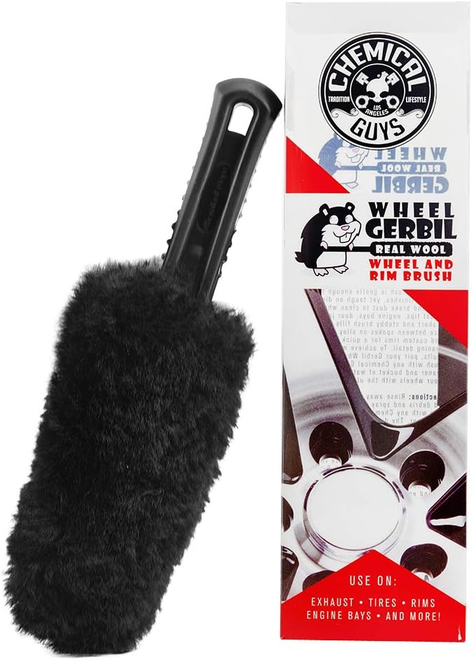 Gerbil Wheel and Rim Cleaning Brush - Soft Natural Bristle Detailing Tool for Tires, Exhausts & Delicate Surfaces - Wheel Cleaner Brush to Safely Clean Brake Dust, Grime and Dirt, 1 Pack