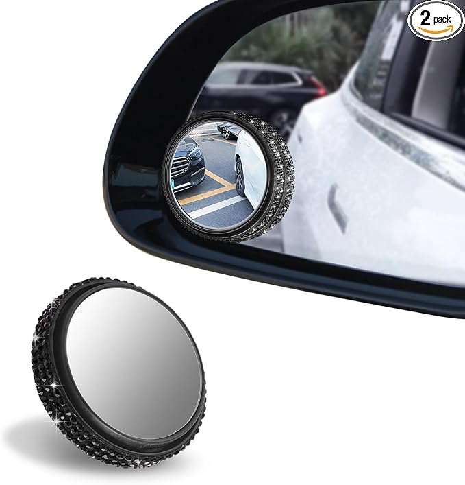 2PCS Blind Spot Mirrors, Convex Car Mirror, 2" Round HD Glass Convex Rear View Mirrors with Frame, 360 Degree Wide Angle Side Rear View Accessories for Most Sedans SUVs Trucks (Black)