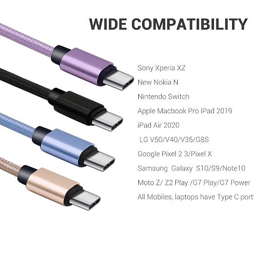 Short USB C Cable [4-Pack 8 inch], 3A Fast Charging USB 2.0 Data Transfer to Type C Phone Charger Cord Nylon Braided Compatible with Samsung Galaxy S10 S9, Pixel 3, LG V30, Charging Station