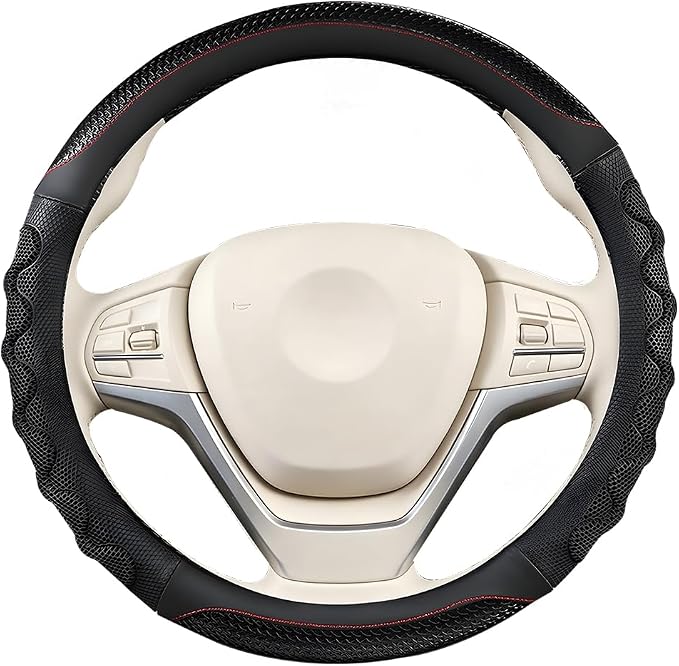 Car Steering Wheel Cover, 14.5-15" Anti-Slip Steering Wheel Protector with 3D Honeycomb Massage Grip, Comfortable Auto Interior Decor Accessories, Universal for SUV Van Truck (Black)