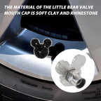 Bling Car Tire Valve Stem Caps, 4PCS Dustproof Crystal Rhinestone Cartoon Mouse Design, Sparkling Attractive Auto Wheel Decoration Accessories, Universal Fit (Black)