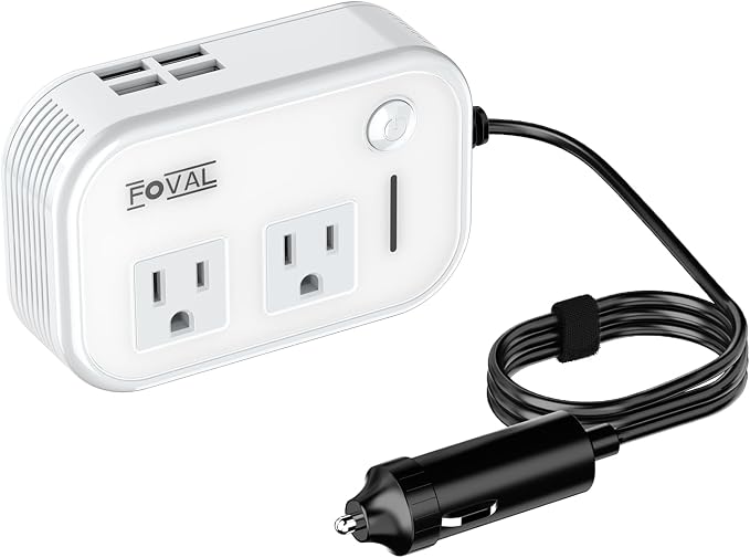200W Car Power Inverter, 12V DC to 110V AC Car Inverte with 4 USB Ports Car Outlet Adapter, Power Inverter for Vehicles, Car Plug Adapter Outlet for Laptop Computer Charger (White)