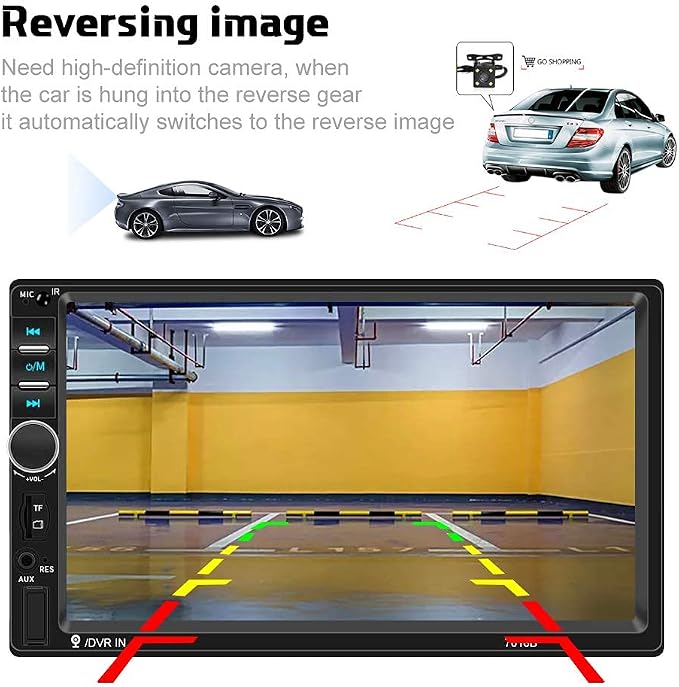 Car Radio Double Din Car Stereo 7" LCD Touch Screen in-Dash Head Unit with Bluetooth Support Mirror Link/DVR/USB/FM/SD/MIC MP5 +Rear View Camera& Remote Control