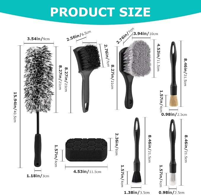 9PCS Car Wheel Cleaning Pro Kit, Tire Brush, Detailing Brush Set, Soft-bristled Rims Brush, Microfiber Flat Wheel Brushes, Double-Ended Detailing Brushes, Detailing Pads, Scratch-Free & Multipurpose