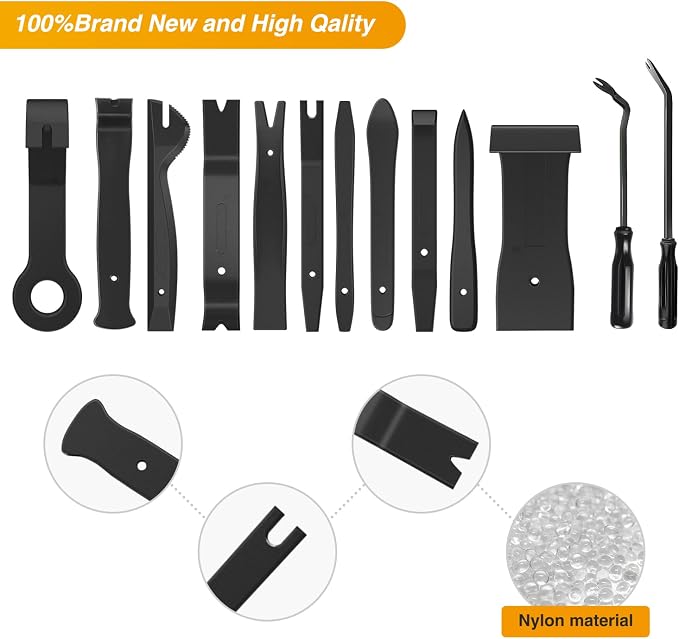 13PCS Nylon Trim Removal Tool Set for Bumper Fastener Rivet Clips Car Door Clip Panel Audio Video Dashboard Dismantle Black