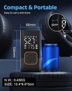 Tire Inflator Portable Air Compressor, Cordless Car Tyre Pump with Digital Dual Values Display, 150 PSI Bike Tires Air Pump with LED Lights&Pressure Gauge for Auto/Bicycle/Motocycle/Balls