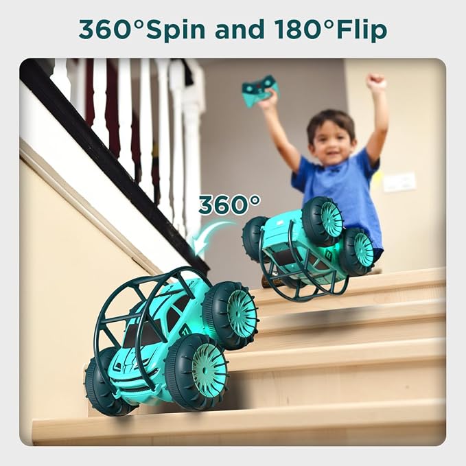 Amphibious Remote Control Car,Rechargeable RC Cars Toy 360° Flips Rotation Stunt Crawler 15KM/H 4WD All Terrain Outdoor Indoor Toy for Kids Boys Girls 3-12