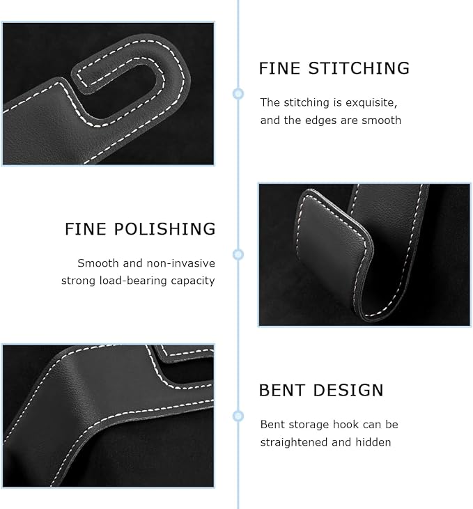 Car Seat Headrest Hook, Microfiber Leather Hanger Holder Hook for Hanging Purse and Bag, Universal Vehicle Back Seat Organizer Hook for Grocery Bag Handbag Coat (Black)