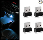 4 PCS USB LED Car Interior Atmosphere Lamp, Portable Mini LED Night Light, Plug-in USB Interface Trunk Ambient Lighting Kit, Universal Interior Car Accessories (Ice Blue)