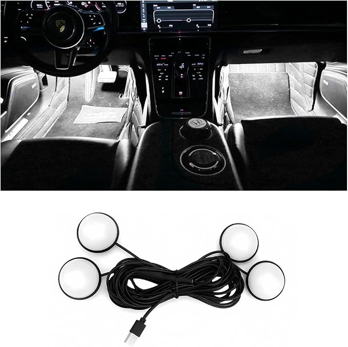 Car Interior LED Lights, Automotive Ambient Neon Light Kit with USB Port, Car Accessories, Gifts for Men and Women, 4 in 1 Decoration Lights for Car, Garden, Home, Party（White）