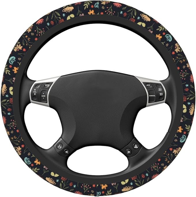 Watercolor Cute Floral Elastic Steering Wheel Cover Non-Slip Breathable Steering Wheel Protector Fit Auto, SUVs, Truck