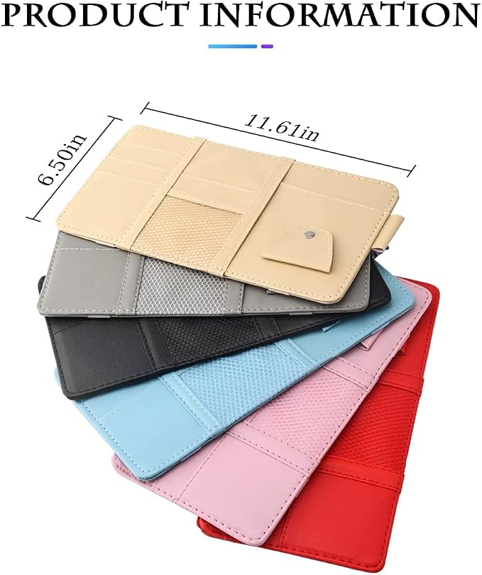 Car Sun Visor Organizer, Leather Storage Pocket Sun Visor Pouch with Zipper for Cards License Registration Pen Glasses Document, Fits Most Car SUV, Auto Interior Accessories (Gray)