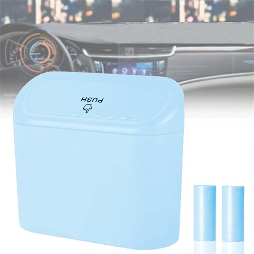 Car Trash Can, Mini Car Bin with Lid 2 Trash Bag Blue, Cute Car Accessories for Storage and Organization，Small Trash Can for car，Bedroom and Office