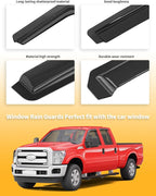 Outside-Mount Window Rain Guards Fit for Ford F250/F350/F450/F550 1999-2016 Super Duty CrewCab, Extra Durable Window Visors Wind Deflector Dark Smoke Vent Shades Car Tape-on with Thicker 4PCS