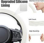 15 Inch Cooling Steering Wheel Cover for Women, Non-Slip Breathable Cooling Car Steering Wheel Cover with Upgraded Silicone Inner Ring Fits Round/D Shape, Warm in Winter Cool in Summer, White Gray