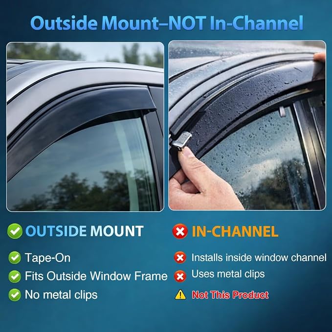 Window Visors for Honda Civic Sedan 2006 2007 2008 2009 2010 2011, Tape-On Rain Guards Outside Mount Vent Visors Window Deflectors Smoke Tint, 4PCS