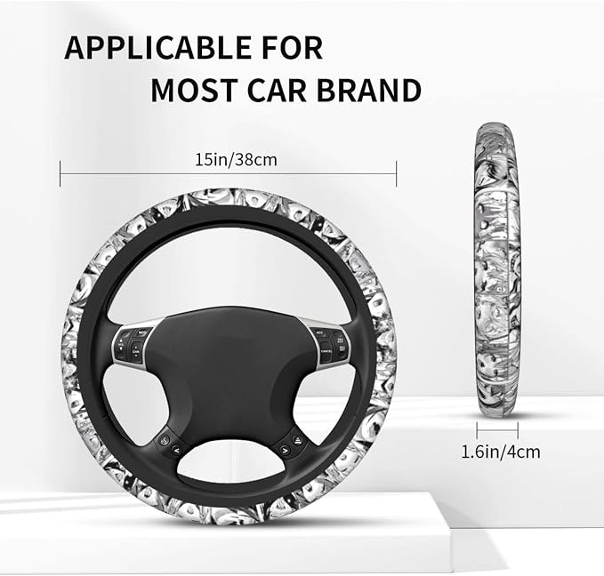 Sexy Lewd Face Anime Steering Wheel Cover Anime Car Accessories for Men Women with Car Coaster, 15 Inch Anti-Slip Car Steering Wheel Covers Universal Fit