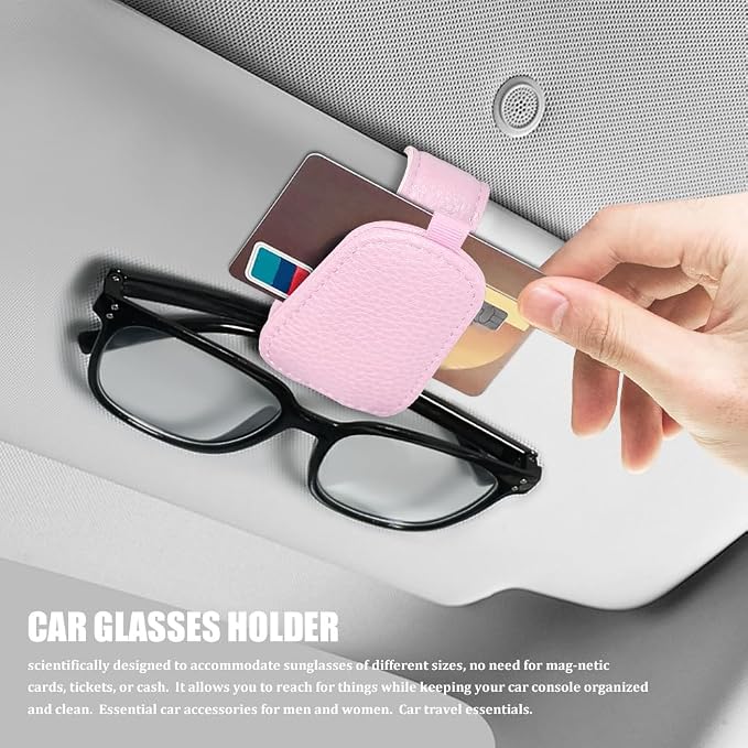 Sunglasses Holders for Car Visor, Sunglass Car Organizer, Leather Magnetic Buckle Sun Visor Sunglass Clip, Car Accessories Ticket Card Clip Sunglasses Mount Fit Truck (Pink, 2PCS)