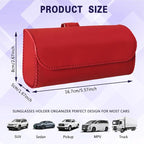 Sunglasses Holder for Car Sun Visor, Sunglass Organizer for Car, Magnetic Leather Eyeglasses Protective Storage Case, Waterproof Glasses Organizer Visor Accessories for Vehicles (Red)