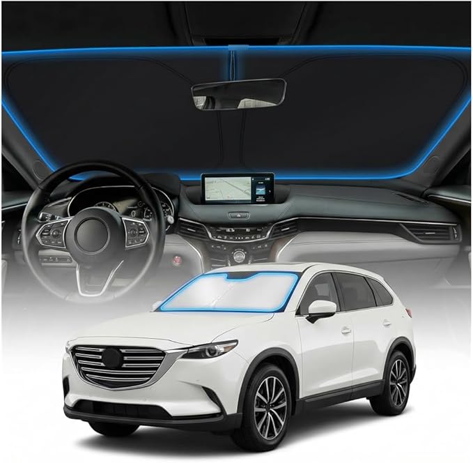 for Mazda CX9 Sun Shade Windshield Cover - Custom Fit CX-9 Accessories 2016-2023 2024 2025 2026 Sunshade Foldable UV Protection & Heat Shield Sun Visor Accessories