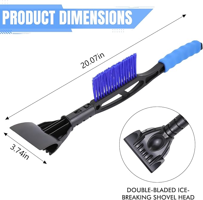Snow Brush & Ice Scraper, 2 in 1 Detachable Ice Scrapers for Car Windshield Window, Heavy Duty Vehicle Snow Removal Tool with Grip Handle for Cars Trucks SUVs, Winter Car Accessories (Blue)