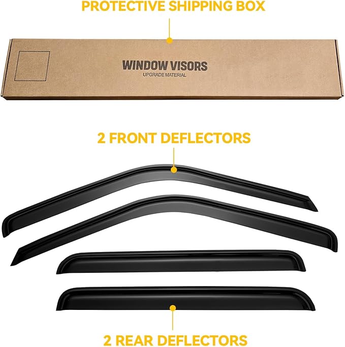 Window Visors for 1995-2000 Tahoe/Yukon, 1992-1999 Suburban, Chevy/GMC C/K 1500/2500/ 3500 for Crew Cab 1992-2000, Rain Guards Vent Deflector Shade Smoke for 1999-2000 Escalade, Tape-On, 4PCS