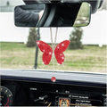 Bling Butterfly Diamond Car Accessories, Crystal Car Rear View Mirror Charms for Women, Car Decoration Lucky Gifts Hanging Interior Crystal Ornament Pendant Decor for All Cars (Red)