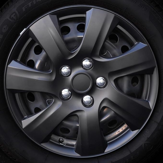 4-Pack Premium 16 Inch Rim Wheel Cover Hubcaps for Cars Trucks SUVs Vans, Direct OEM Replacement Universal Fit Snap-On ABS Hubcaps 16 inch Wheel Covers - Set of 4 Hub Caps - 7-Spokes Matte Black