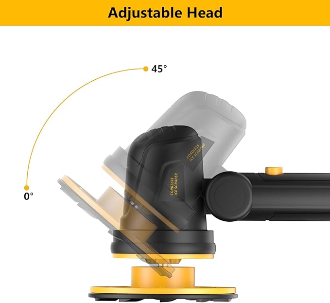 Electric Ice Scraper for Dewalt 20V Battery, 1300RPM High-Speed Windshield Scraper for Ice and Snow, 45° Head Adjust, Extension Rod, Ice Scraper for Car Window(Battery Not Included)(Yellow)
