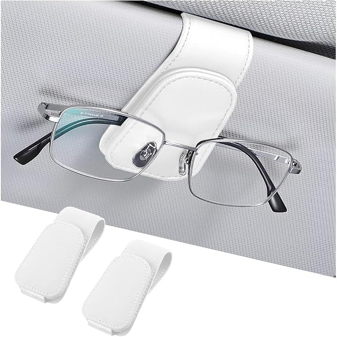 Sunglasses Holders for Car Sun Visor, Leather Eyeglasses Hanger Mounter, Magnetic Glasses Holder and Ticket Card Clip, Auto Interior Accessories Universal for SUV Pickup Truck