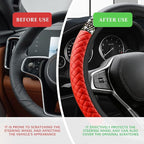 Bling Soft Leather Steering Wheel Cover, Steering Wheel Protector, 15 Inch Rhinestones Car Elastic Protector with Crystal Diamond for Women Girls, Car Accessory for Vehicles (Red)