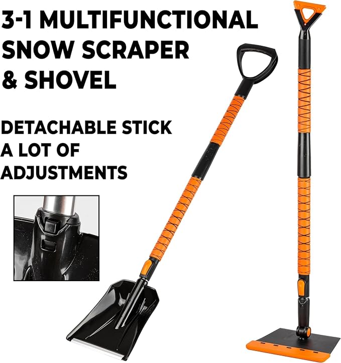 Extendable Snow Squeegee,Ice Scraper and Shovel 42" 5- Rotating Snow Squeegeee Head, 3-1 Extndable Ice Scraper,Shovel with Egonormic Handle Heavy Duty (2-Pack)