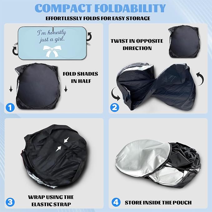 Cute Bow Car Window Sun Shield Blue Aesthetic Cute Coquette Front Window Sun Shade Blocks UV Rays Sun Visor Protector for Car Sedan Truck SUV Accessories 59" L x 31.5" W