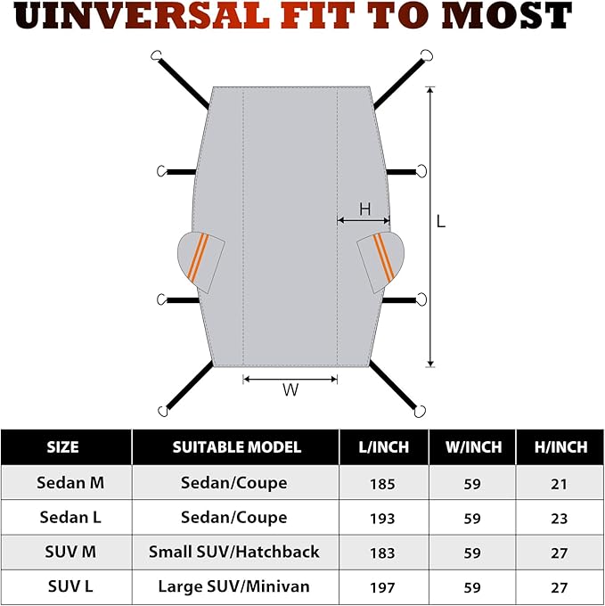 Waterproof Half Car Cover for Large SUV L, Outdoor Roof & Windshield Protector with Cotton Liner, All Weather Top Half Cover for Rain, Snow, Sun, Dust and Debris, Fits Most Full Size SUVs