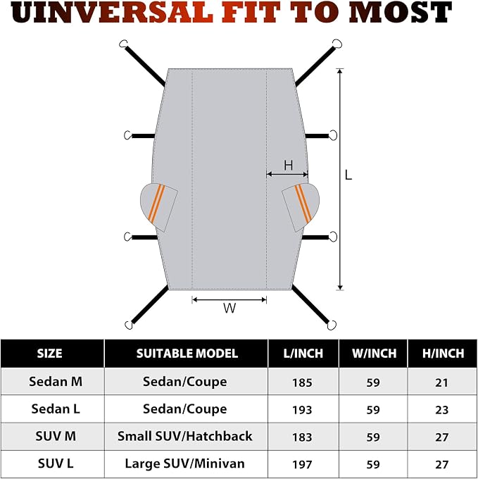 Half Car Cover Top for Large Sedan L, UV Protection Roof & Windshield Sun Shade with Cotton Liner, Heat Resistant Half Vehicle Cover for Sun, Rain, Dust and Bird Droppings, Fits Most Full Size Sedans