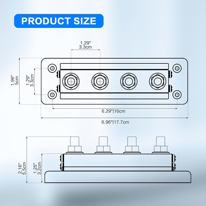 600A Bus Bar 12V Heavy Duty Waterproof Power Distribution Block with 4 x M10(3/8") Terminal Studs Marine Bus Bar with Cover Battery Terminal Block for Car RV Marine Boat - Positive & Negative