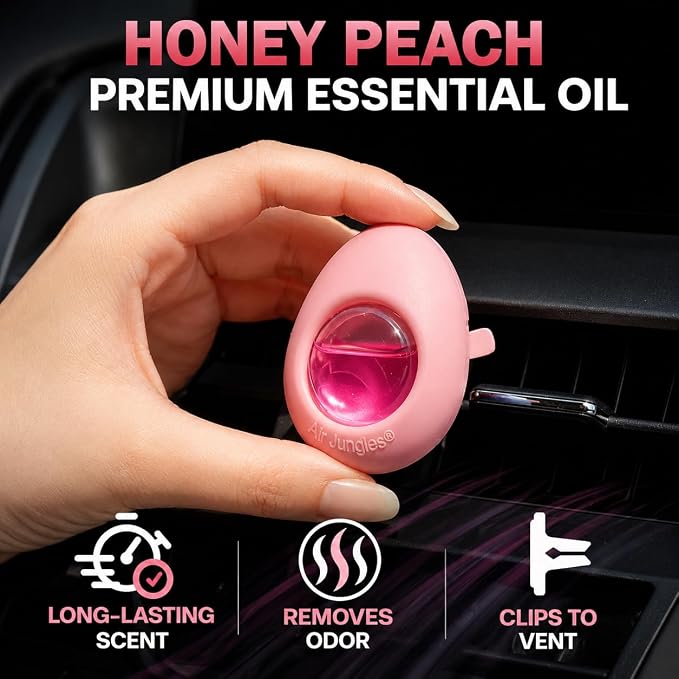Car Air Freshener Vent Clip 6 Ct, Honey Peach Scent | Pink Edition, Long-Lasting Sweet Fruit Fragrance & Odor Eliminator for Car Interiors, 4 mL Each, Lasts Up to 180 Days