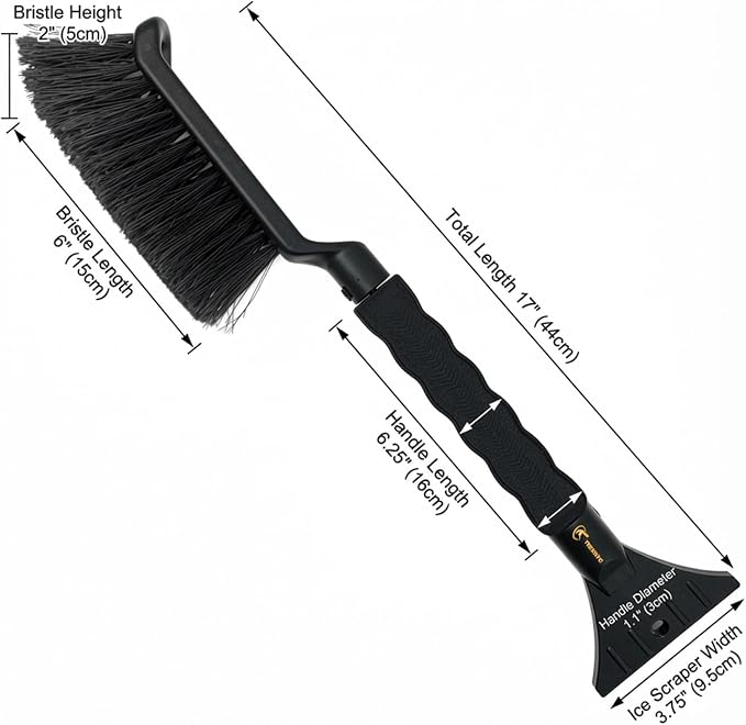 17" Snow Brush and Ice Scraper, Compact Car Snow Removal Tool with Durable Brush Head & Ice Scraper Winter Windshield Cleaner with Comfortable Grip