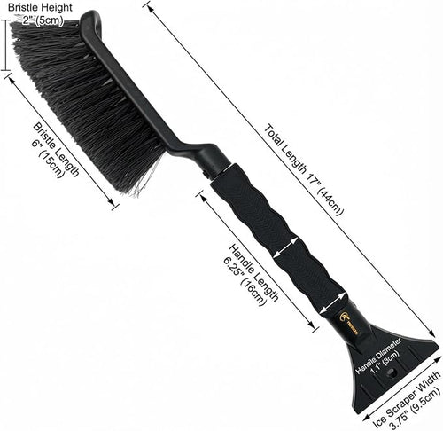 17" Snow Brush and Ice Scraper, Compact Car Snow Removal Tool with Durable Brush Head & Ice Scraper Winter Windshield Cleaner with Comfortable Grip