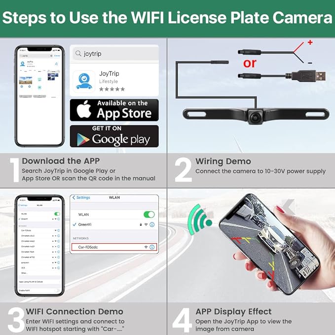 WiFi Car Backup Camera, 5G 720P HD Car License Plate Rear/Front View Reverse Camera for iPhone iPad Android Smart Phones Tablets Which Support Double Band WiFi