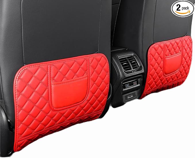 2pcs Car Seat Back Anti Kick Mat Half-Size Pad Leather Cover Seat Protector Auto Accessories (Red)