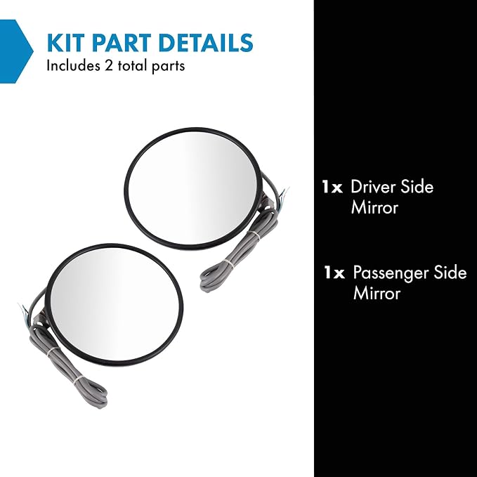 Mirror Set Manual Driver and Passenger Side Compatible with 2000-2019 Ford F-650 1997-2009 Chevrolet T6500 1997-2009 GMC T6500 2011-2018 Ram 4500 2000-2019 Volvo VNL 2002-2019 International 4300