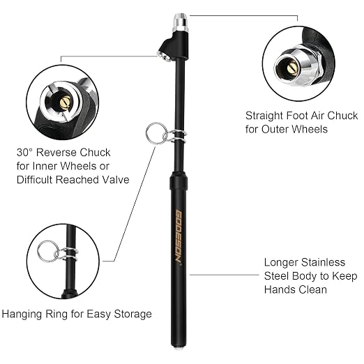 Straight-On Dual Head Tire Pressure Gauge 150 PSI for Semi Truck | Zinc Alloy Head and Stainless Steel Body, Extended Tube Heavy Duty for Semi Trucks,Trucks, RVs and Buses